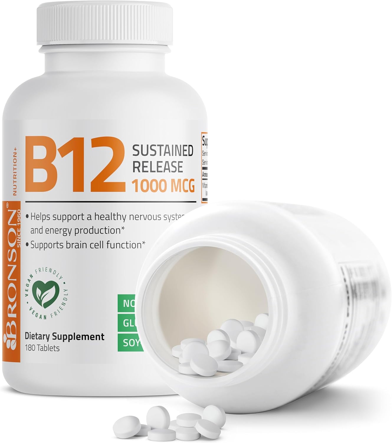 Bronson Vitamin B12 1000 MCG Sustained Release Tablets for Nervous System and Energy, 180 Tablets.