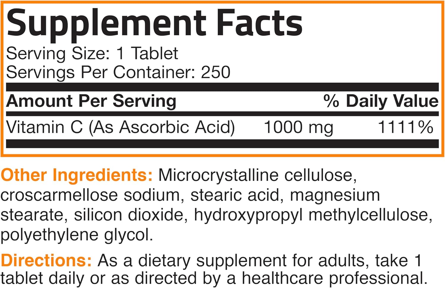 Bronson Vitamin C 1000mg Tablets - Non-GMO Ascorbic Acid for Immune Support & Antioxidant Protection - 250 Count