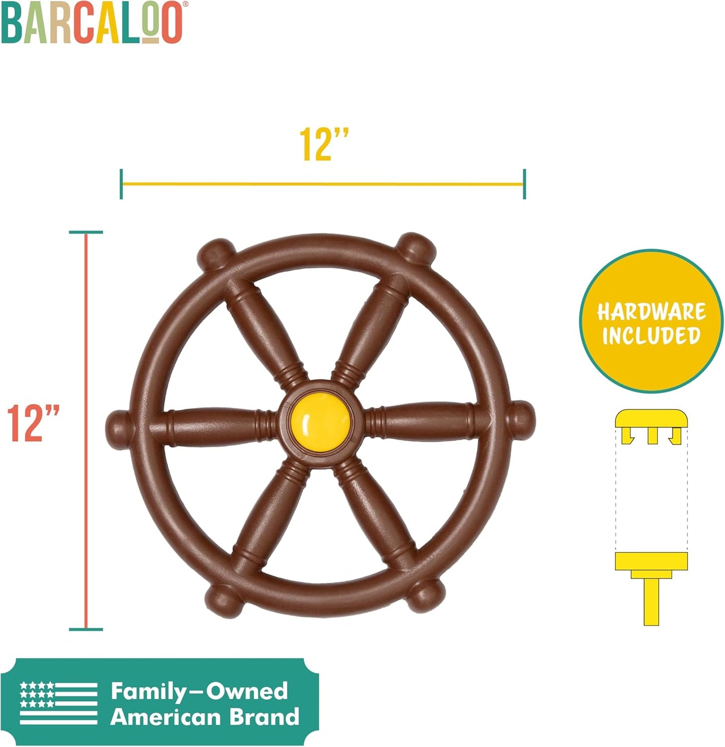 Brown Pirate Ship Wheel for Kids Playground - Fun Jungle Gym Steering Wheel Swing Set Attachment for Backyard Treehouse or Swing Set