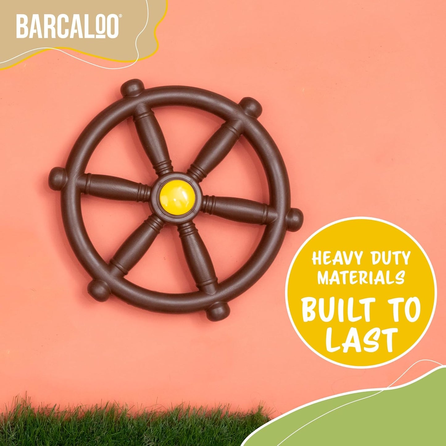 Brown Pirate Ship Wheel for Kids Playground - Fun Jungle Gym Steering Wheel Swing Set Attachment for Backyard Treehouse or Swing Set