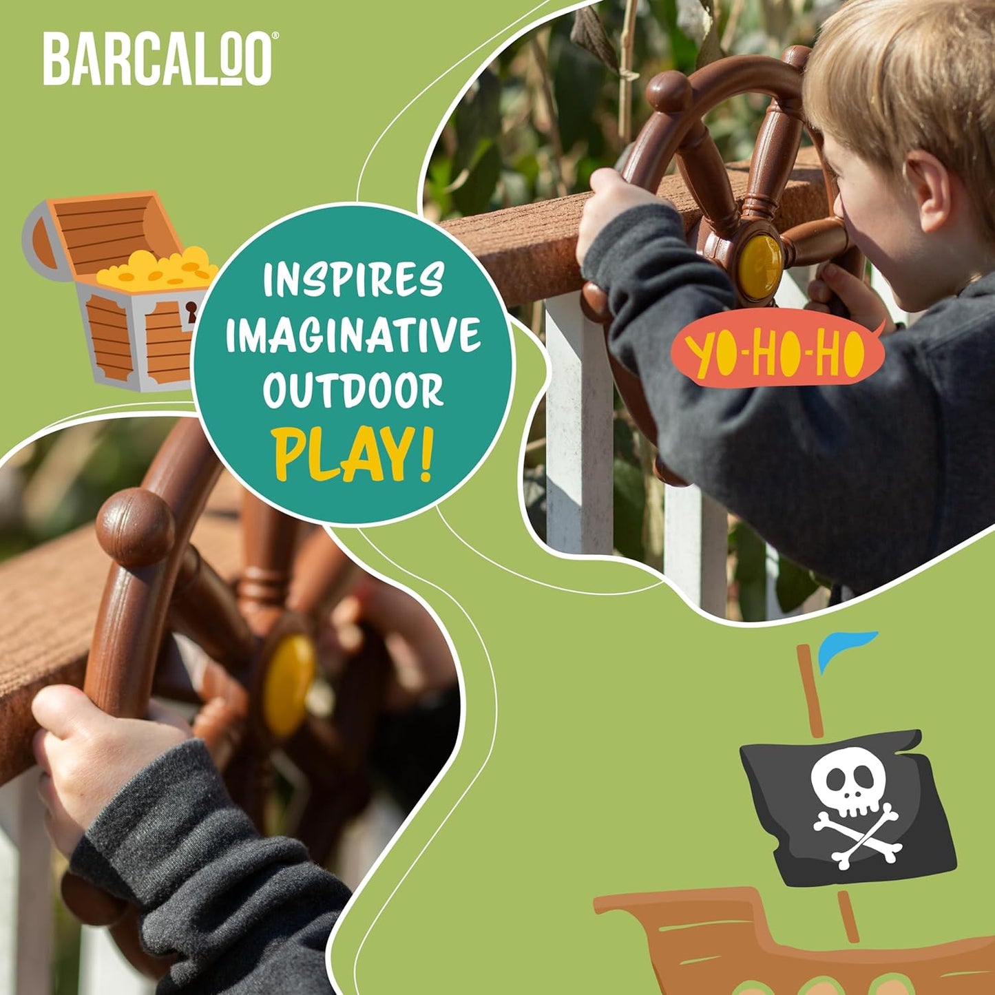 Brown Pirate Ship Wheel for Kids Playground - Fun Jungle Gym Steering Wheel Swing Set Attachment for Backyard Treehouse or Swing Set