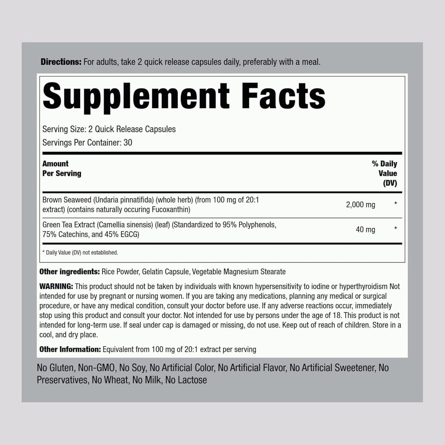 Brown Seaweed Capsules 2000mg | 60 Count | Fucoxanthin Extract Supplement | Non-GMO, Gluten Free by Piping Rock