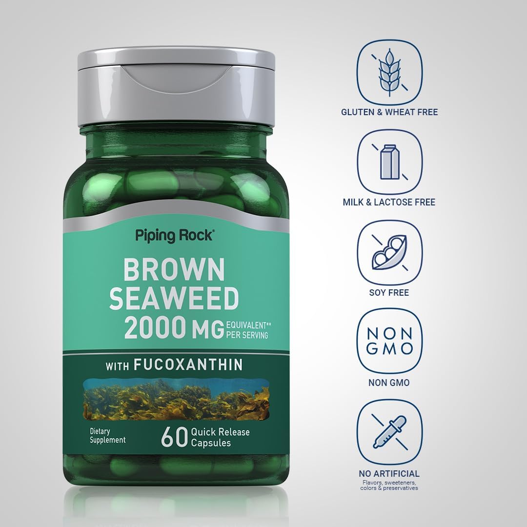 Brown Seaweed Capsules 2000mg | 60 Count | Fucoxanthin Extract Supplement | Non-GMO, Gluten Free by Piping Rock