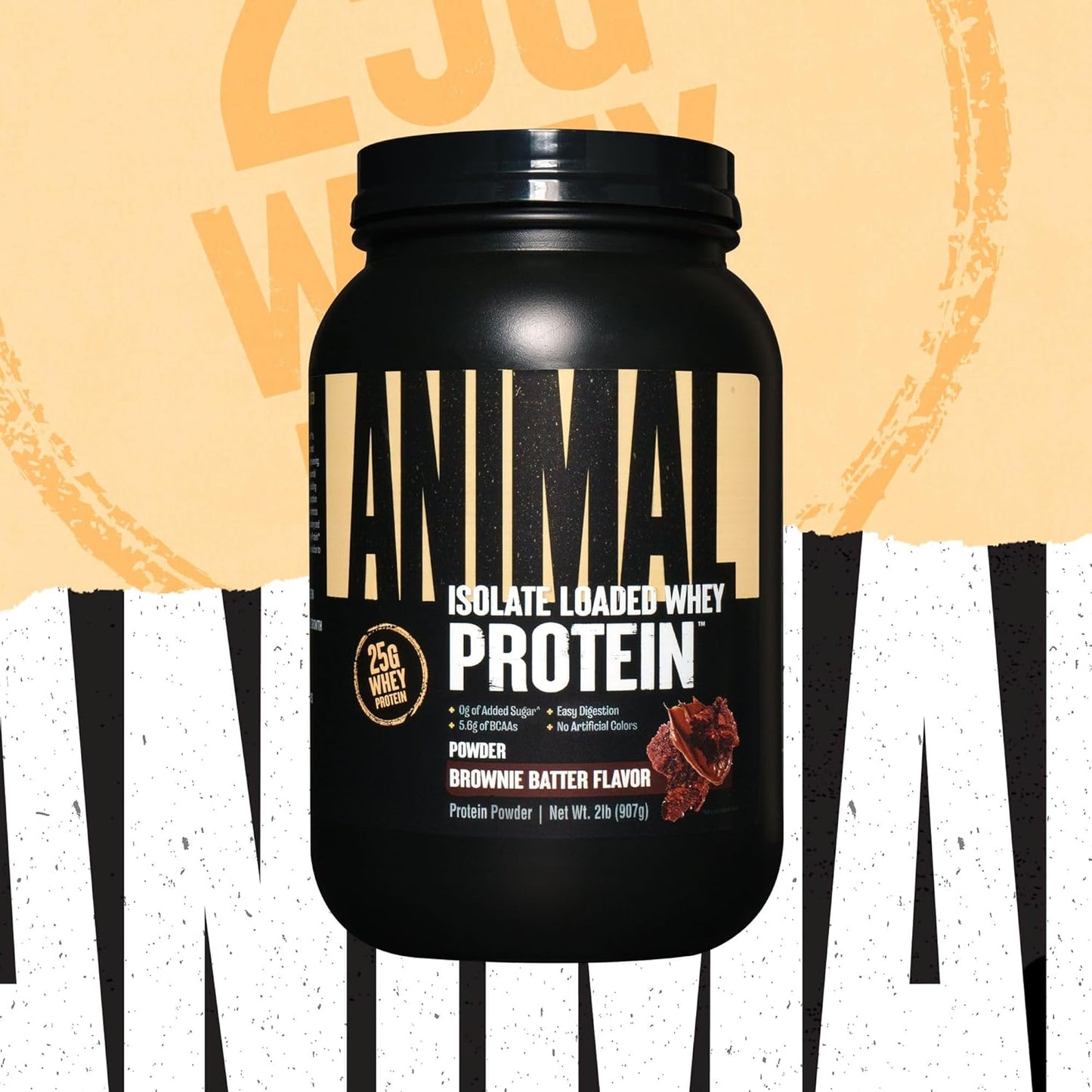 Brownie Batter Animal Whey Isolate Protein Powder with Digestive Enzymes - 25g Protein for Pre & Post Workout Muscle Building and Recovery - Men & Women Friendly - Great Taste, Low Sugar - 2 lbs