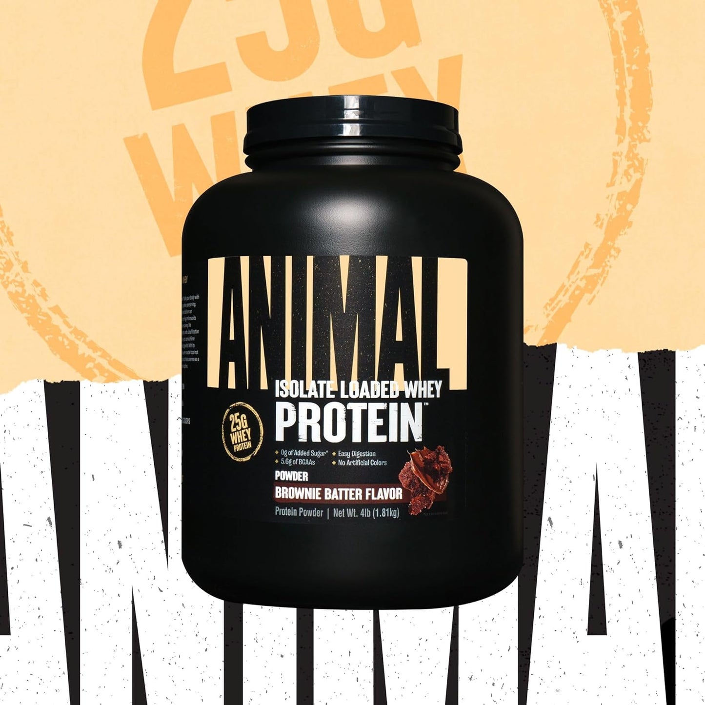 Brownie Batter Animal Whey Isolate Protein Powder - 25g Protein for Men & Women - Pre & Post Workout Muscle Builder with Digestive Enzymes - Great Taste, Low Sugar - 4 lbs
