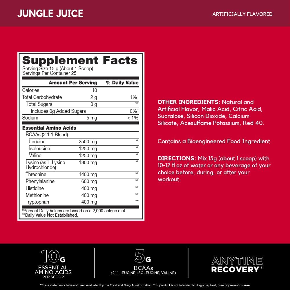 BSN Amino X EAAs: Jungle Juice Flavor, 10g Amino Acids, 5g BCAAs, Sugar-Free, Caffeine-Free, 25 Servings