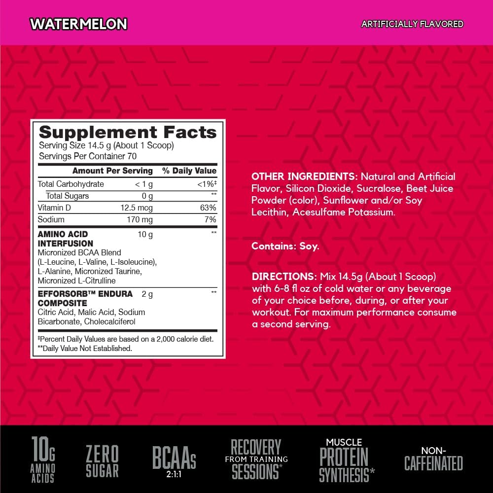 BSN Amino X Watermelon Flavor Muscle Recovery Powder - 70 Servings, Keto Friendly, BCAA & Amino Acids for Endurance