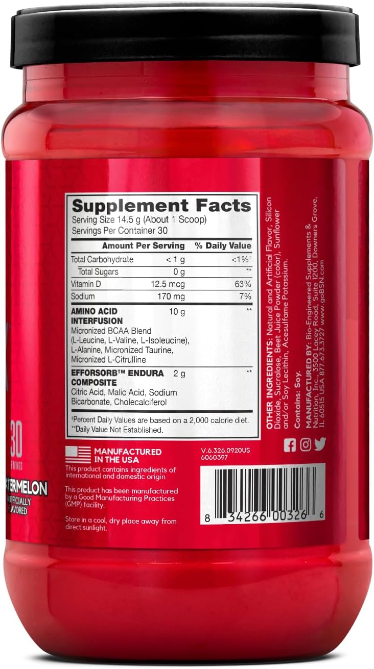 BSN Amino X Watermelon Flavor Powder - Muscle Recovery & Endurance Support, 10g Amino Acids, BCAAs, Keto Friendly, Caffeine Free - 30 Servings