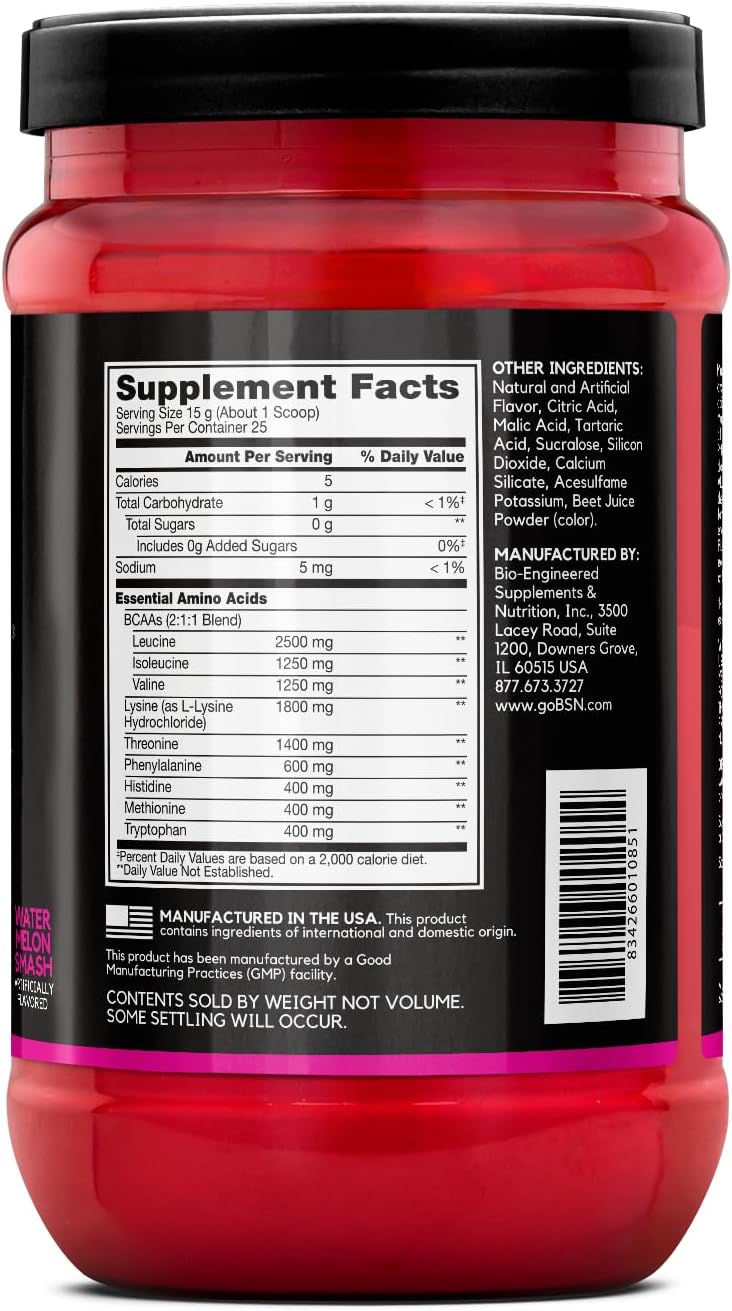 BSN Amino X Watermelon Splash: 10g EAAs, 5g BCAAs, Muscle Recovery & Endurance, Caffeine Free, Zero Sugar, 25 Servings