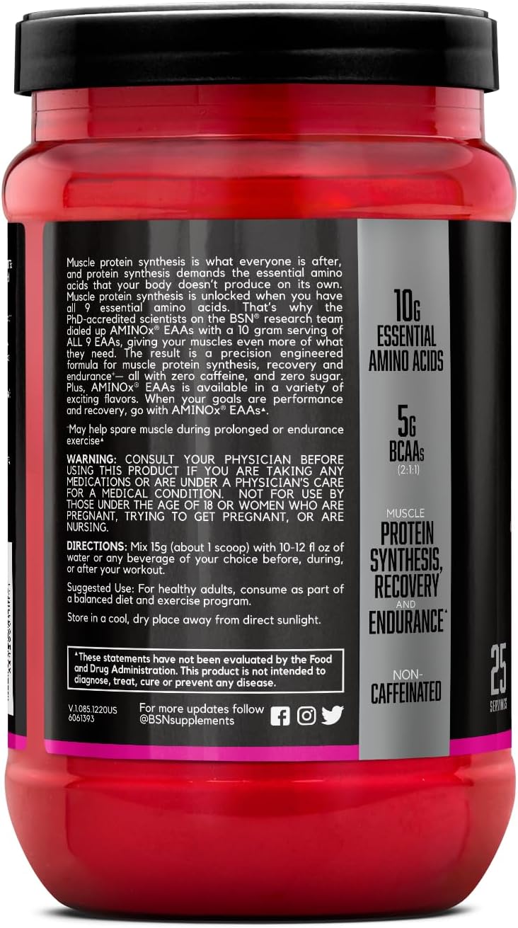 BSN Amino X Watermelon Splash: 10g EAAs, 5g BCAAs, Muscle Recovery & Endurance, Caffeine Free, Zero Sugar, 25 Servings