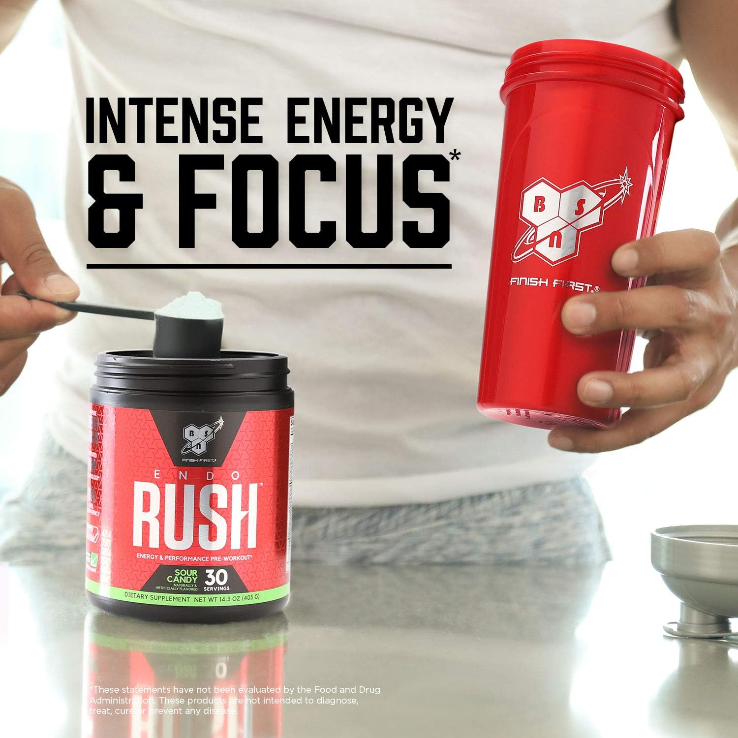 BSN Endorush Pre Workout Powder - Energy Supplement with 300mg Caffeine, Beta-Alanine, Creatine - Sour Candy Flavor, 30 Servings