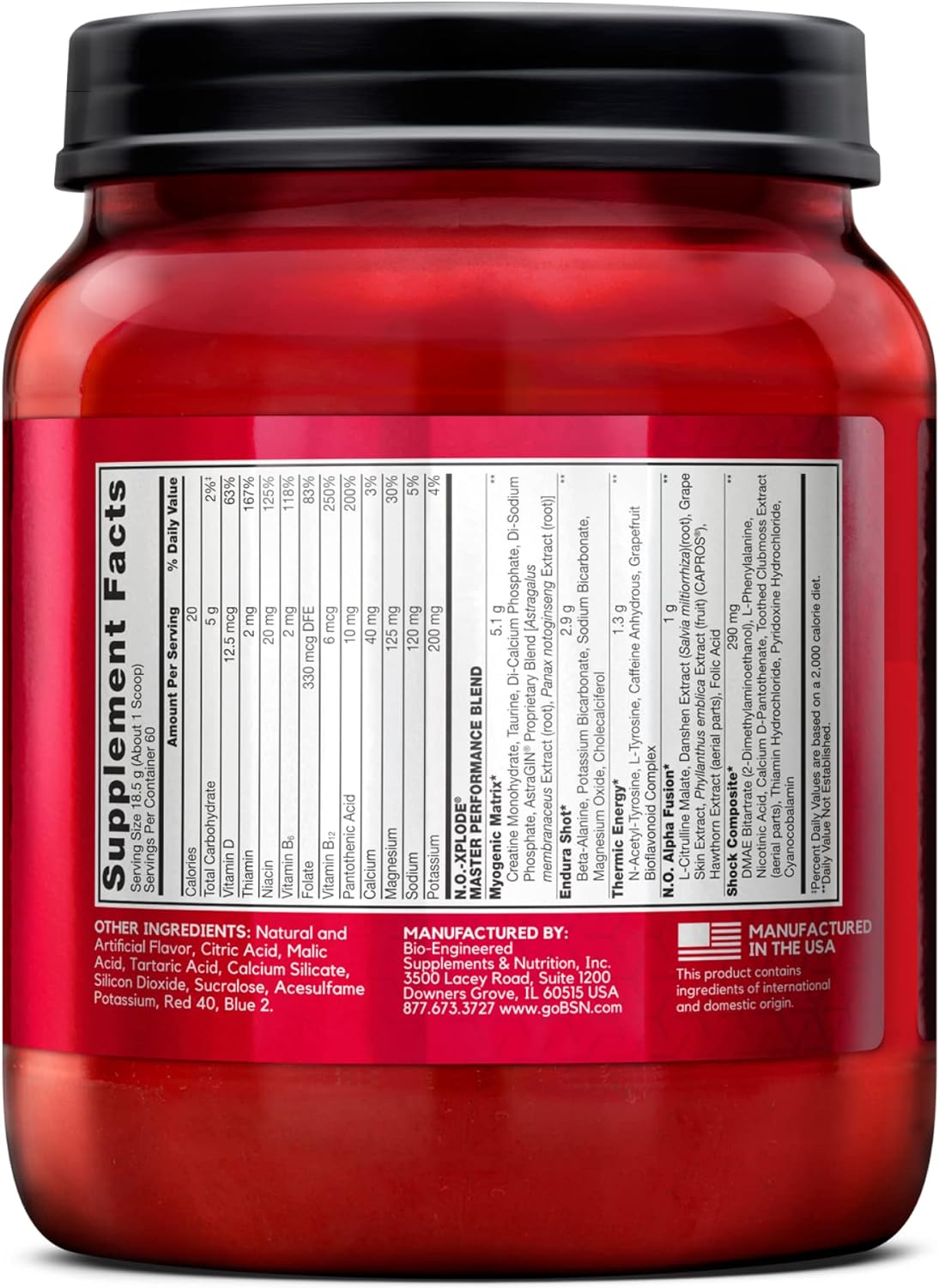 BSN N.O.-XPLODE Grape Pre Workout Powder for Energy, Men and Women, Creatine, Beta-Alanine, 60 Servings