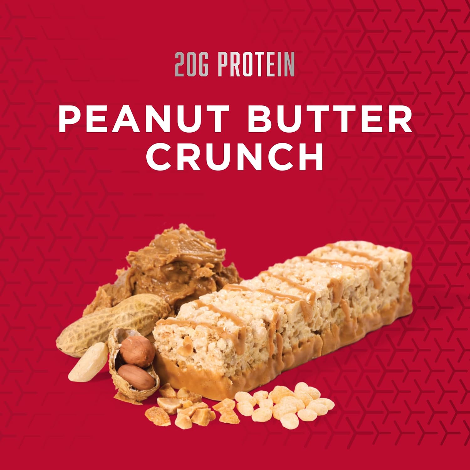 BSN Protein Crisp Bar, Peanut Butter Crunch, 12 Count - Whey Protein & Fiber, Gluten Free Snack Bars