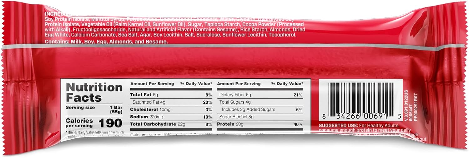 BSN Protein Crisp Bars - Whey Protein & Fiber, Gluten-Free Chocolate Crunch Snack Bars - 12 Count