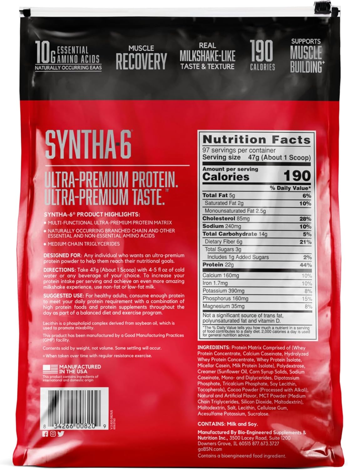 BSN SYNTHA-6 Chocolate Milkshake Whey Protein Powder with Micellar Casein - 97 Servings