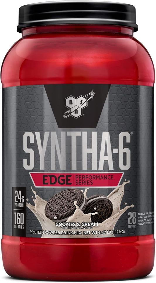 BSN SYNTHA-6 Edge Protein Powder Cookies N Cream, 24g Protein, Low Sugar, Hydrolyzed Whey, Micellar Casein, Milk Protein Isolate, 28 Servings