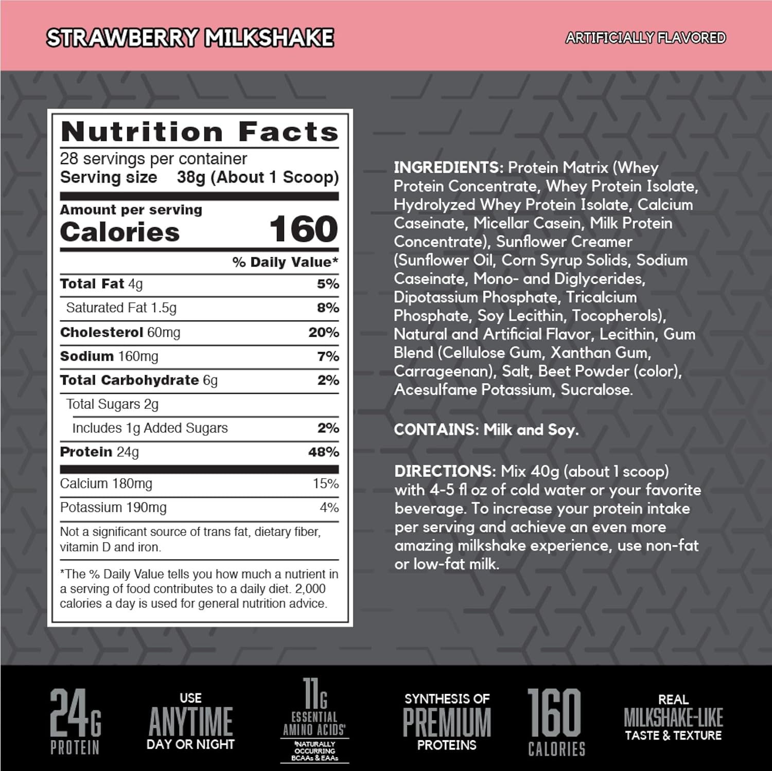 BSN SYNTHA-6 Edge Strawberry Protein Powder - 24g Protein, Low Sugar - 28 Servings