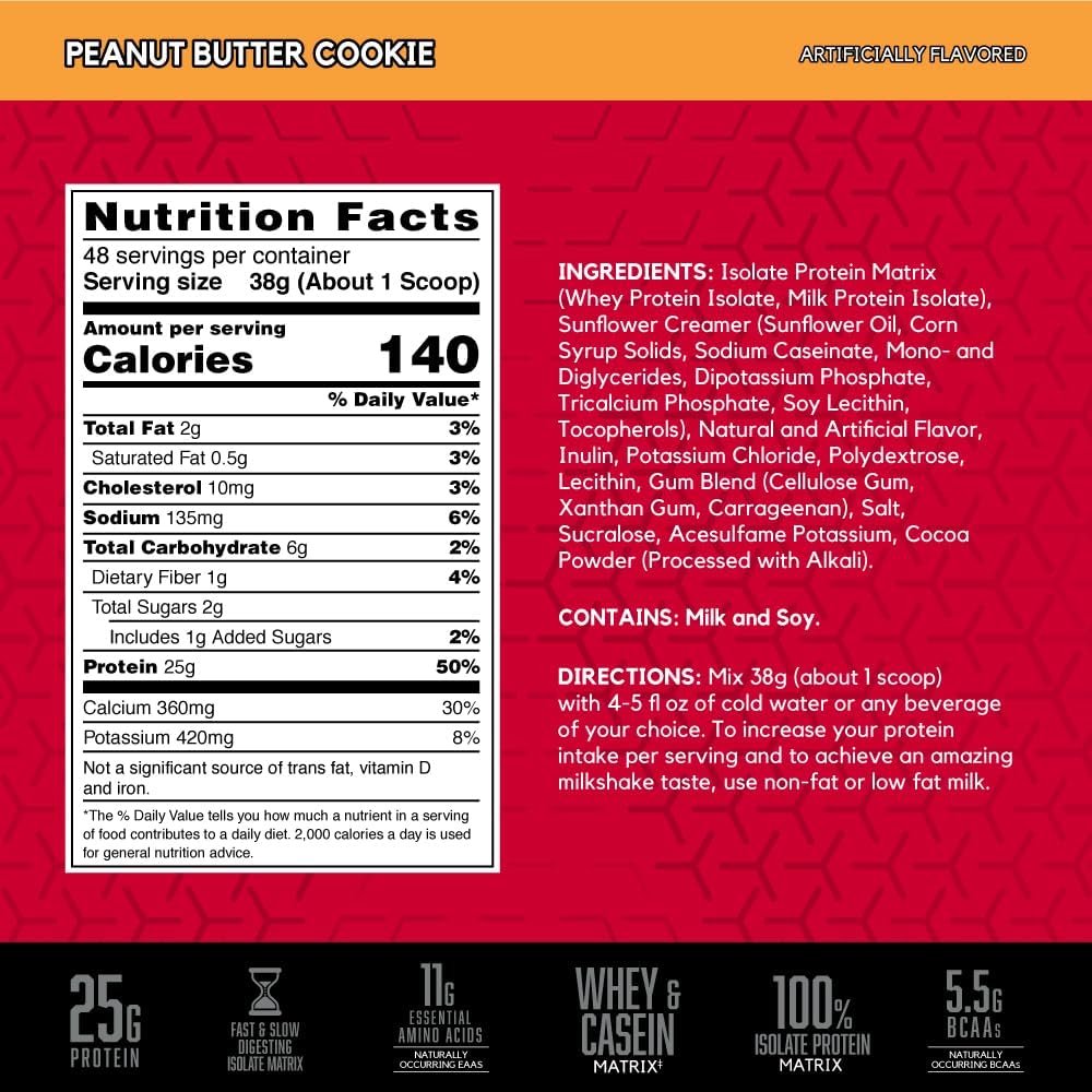 BSN SYNTHA-6 Isolate Protein Powder, Peanut Butter Cookie Flavor, 48 Servings, Whey Protein Isolate, Milk Protein Isolate