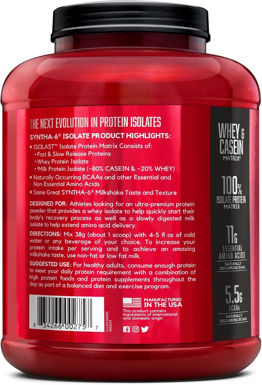 BSN SYNTHA-6 Isolate Protein Powder, Peanut Butter Cookie Flavor, 48 Servings, Whey Protein Isolate, Milk Protein Isolate