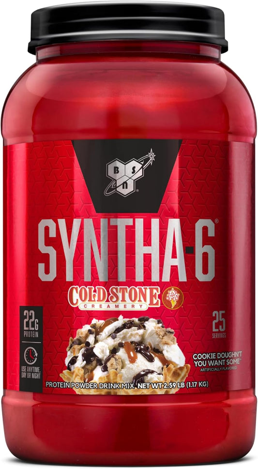 BSN Syntha-6 Whey Protein Powder - Cold Stone Creamery Cookie Dough Flavor - 25 Servings