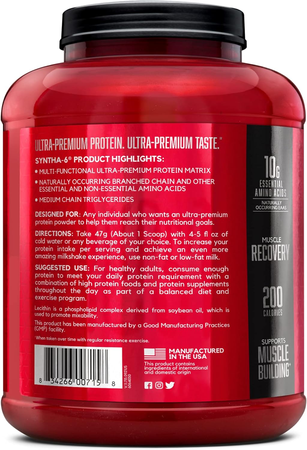 BSN SYNTHA-6 Whey Protein Powder - Strawberry Milkshake Flavor, 48 Servings
