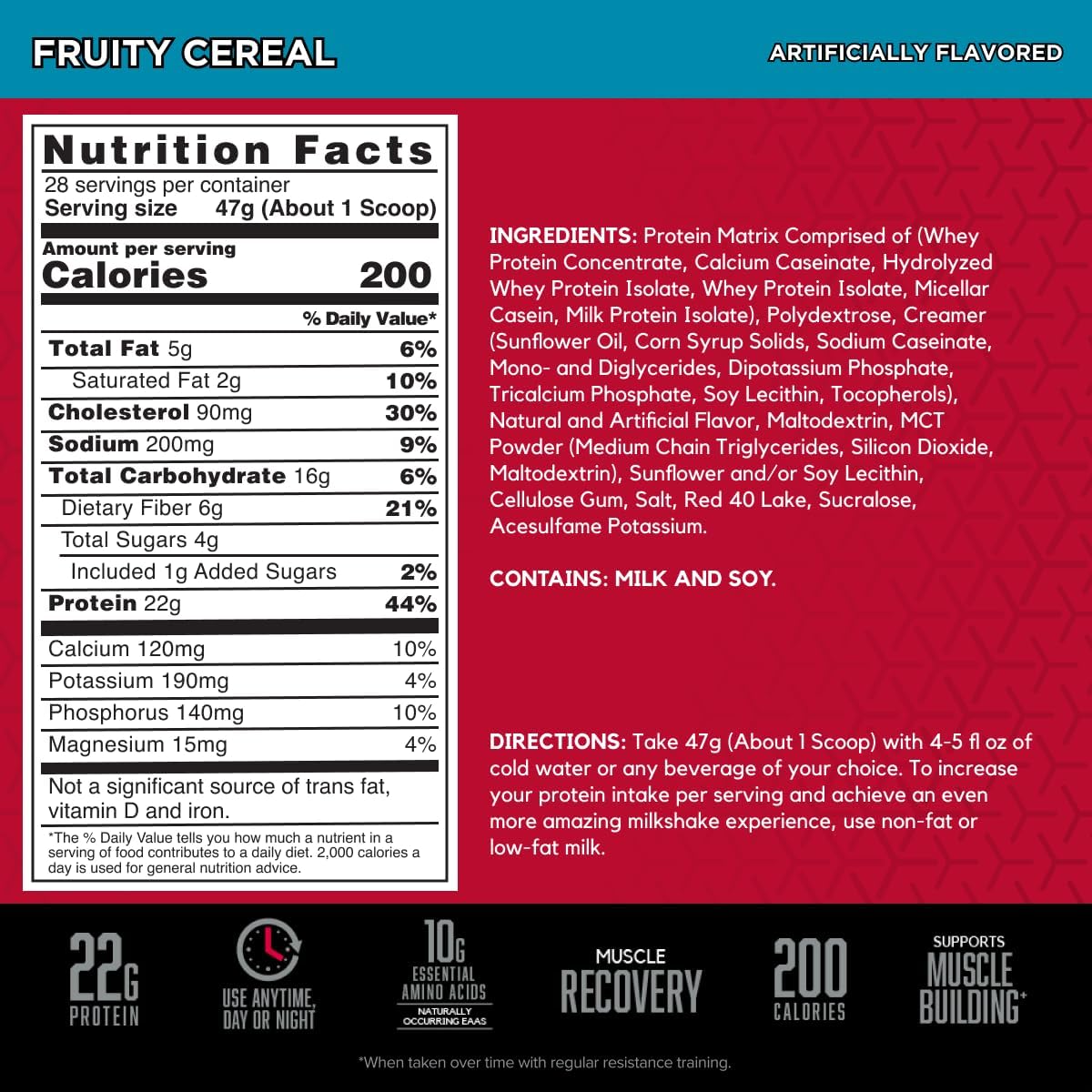 BSN SYNTHA-6 Whey Protein Powder with Micellar Casein and Milk Isolate, Fruity Cereal Flavor, 28 Servings