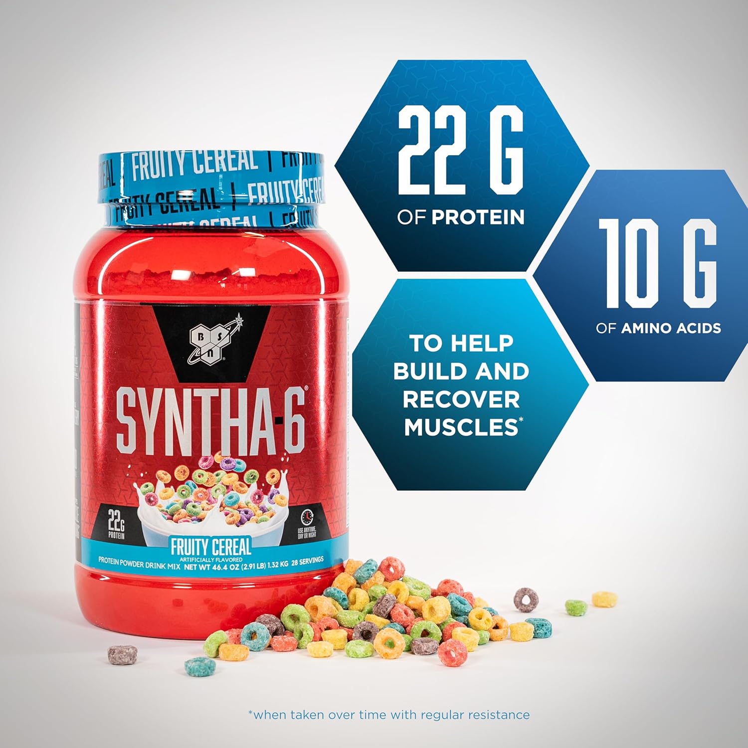 BSN SYNTHA-6 Whey Protein Powder with Micellar Casein and Milk Isolate, Fruity Cereal Flavor, 28 Servings