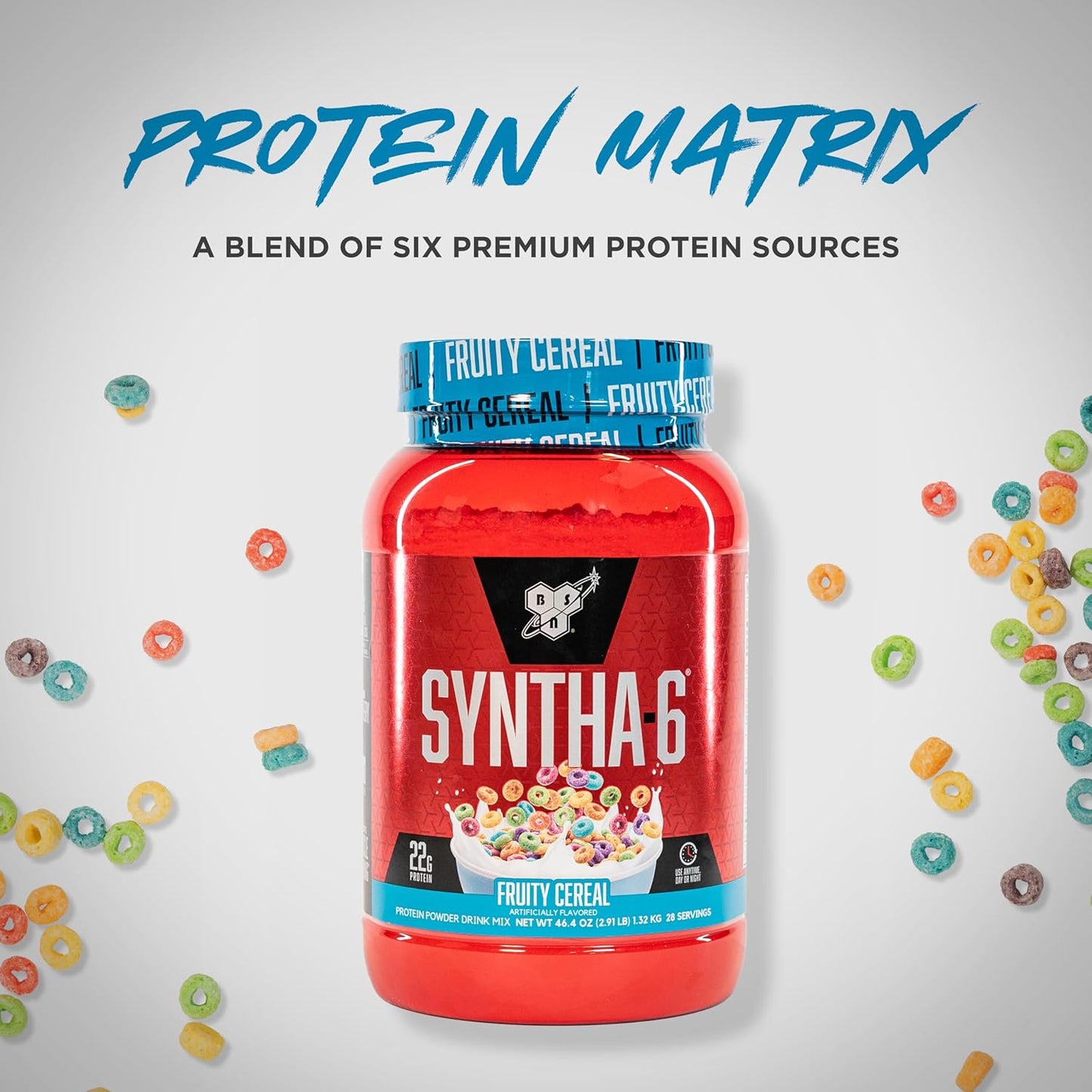 BSN SYNTHA-6 Whey Protein Powder with Micellar Casein and Milk Isolate, Fruity Cereal Flavor, 28 Servings