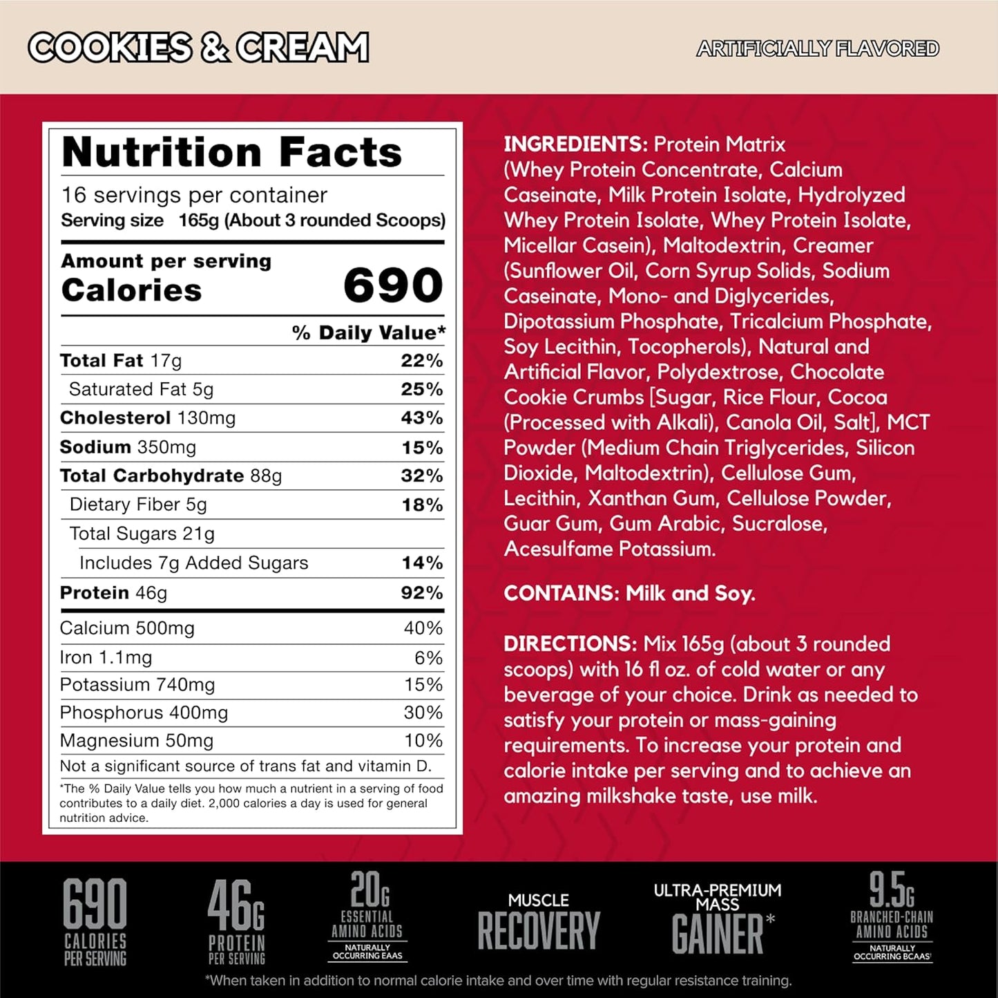 BSN TRUE-MASS Muscle Mass Gainer Protein Powder, Cookies & Cream, 5.82 lb - Weight Gainer Supplement