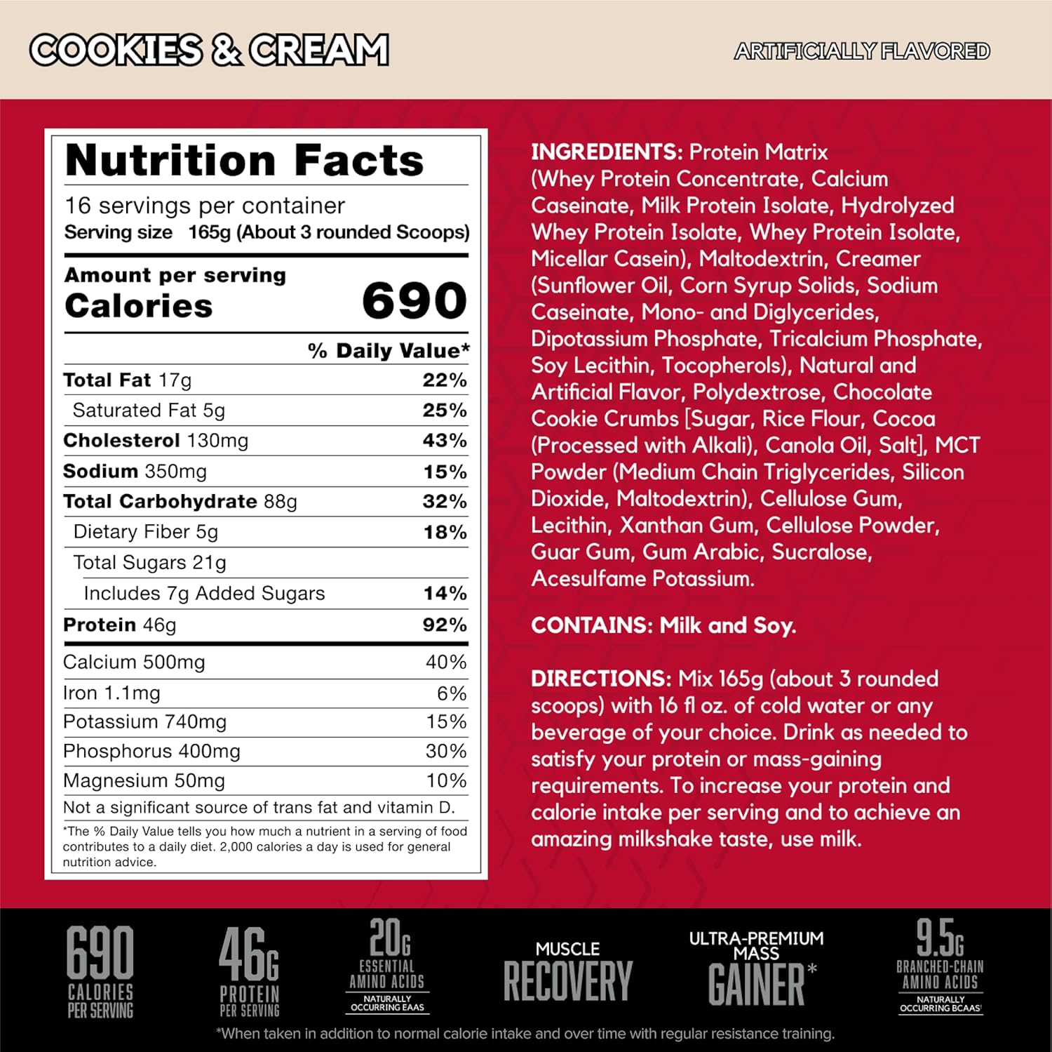 BSN TRUE-MASS Muscle Mass Gainer Protein Powder, Cookies & Cream, 5.82 lb - Weight Gainer Supplement