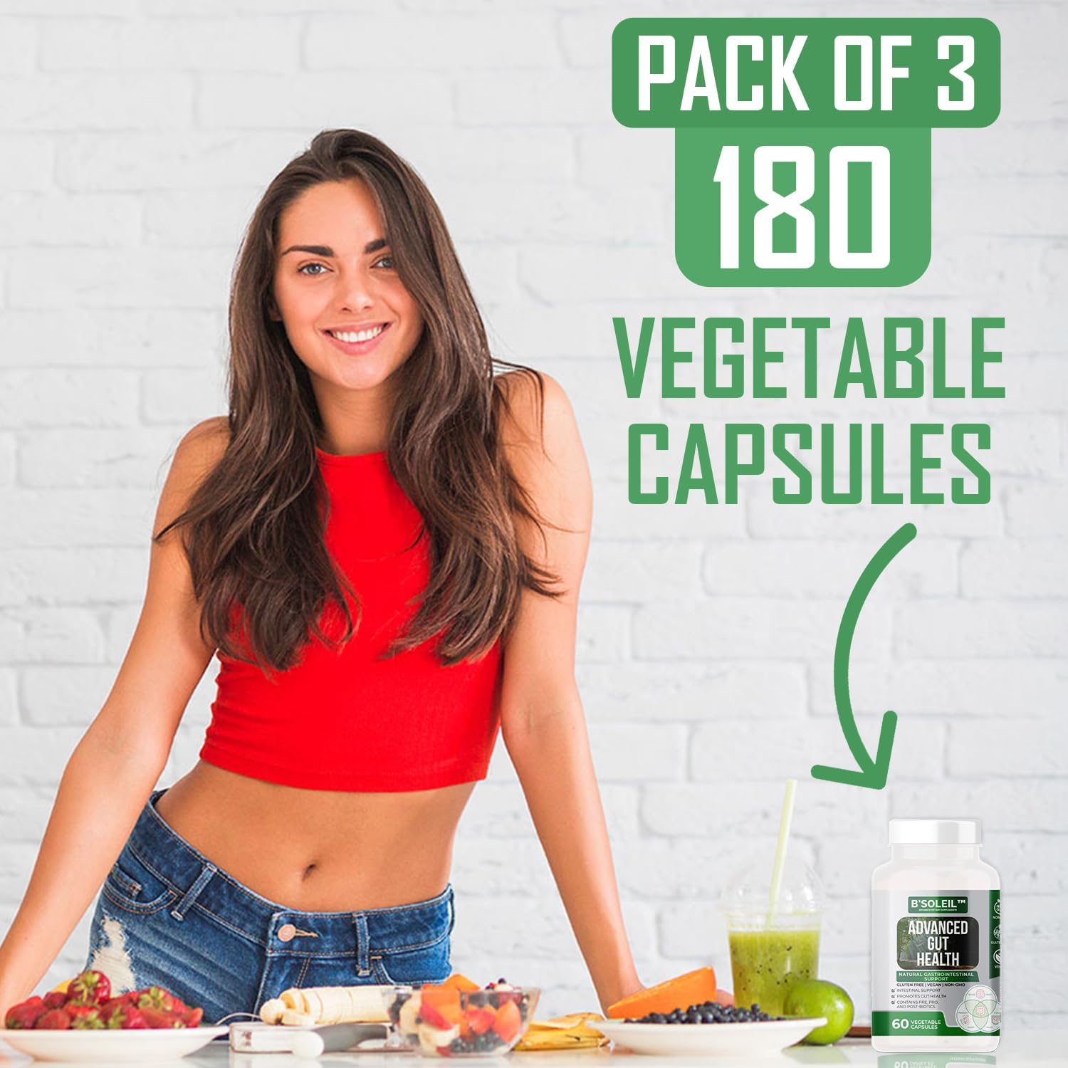 B'Soleil Advanced Gut Health Probiotics Bundle - Pre, Pro & Post Biotics - Natural Gastrointestinal Support - Gluten Free, Vegan & Non-GMO - 25 Billion CFU - 60 Capsules x3