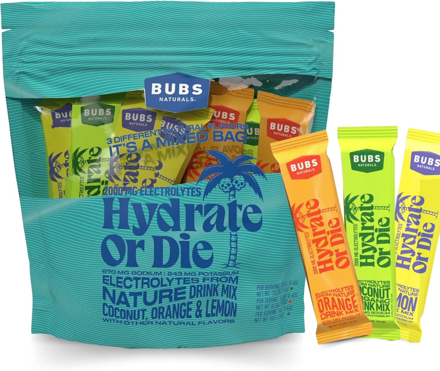 BUBS Naturals Electrolyte Powder Variety Pack - All-Natural Hydration Powder with Energy Boost & Recovery Support - Keto, Gluten-Free, No Sugar Added - 18 Servings