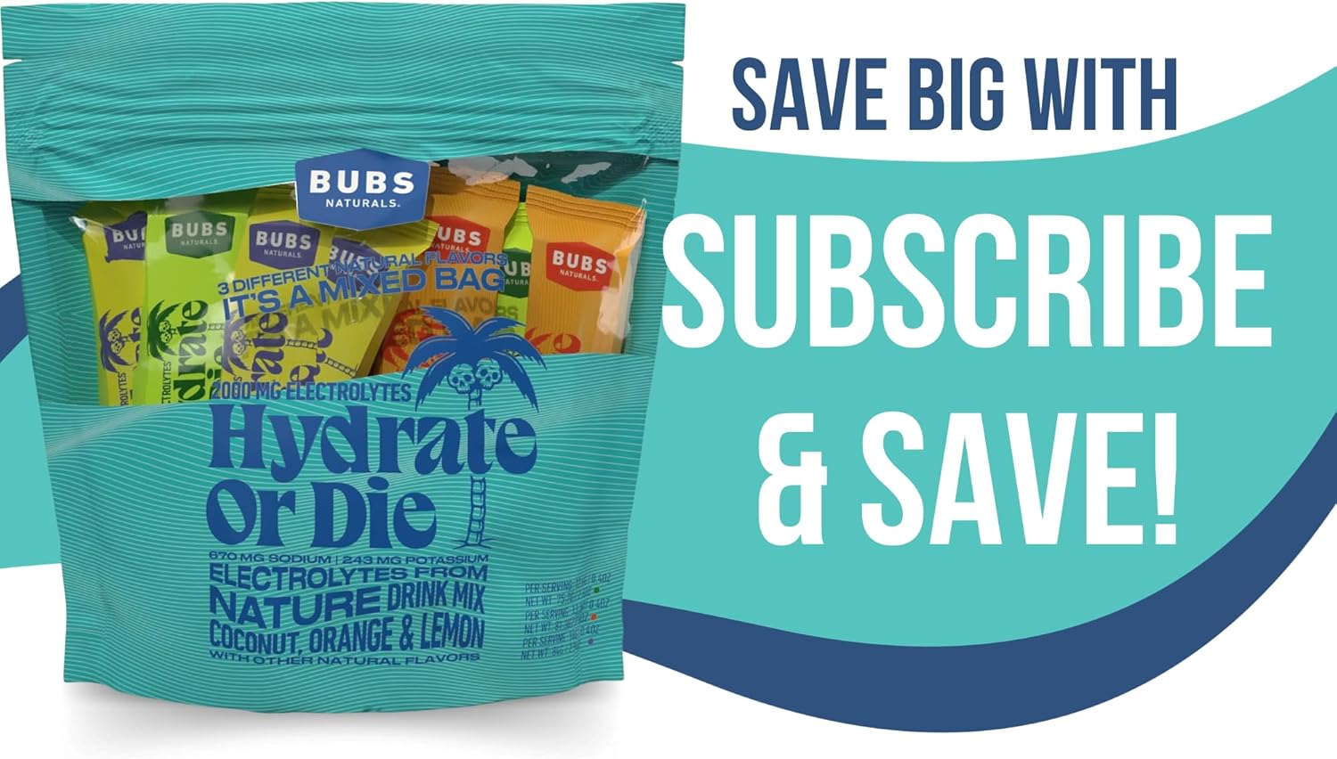 BUBS Naturals Electrolyte Powder Variety Pack - All-Natural Hydration Powder with Energy Boost & Recovery Support - Keto, Gluten-Free, No Sugar Added - 18 Servings