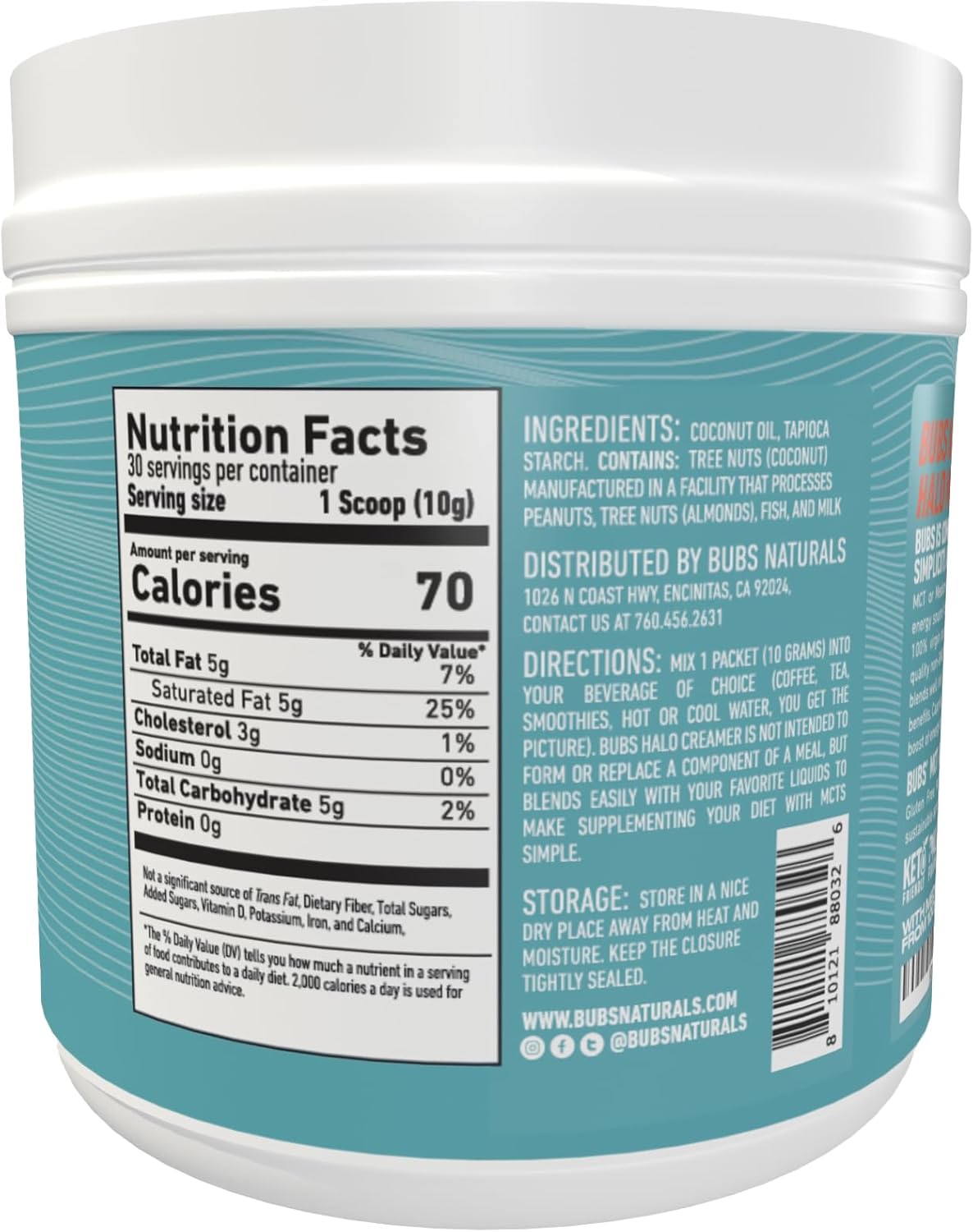 BUBS Naturals MCT Oil Powder: Keto Vegan & Paleo Friendly Coconut Fats for Energy - Dairy-Free Coffee & Shake Boost