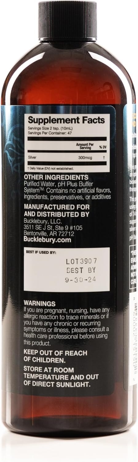 BUCKLEBURY pH Balanced Silver Solution - Alkaline Structured Liquid for Immune Support - 30ppm, 16 oz - Gluten Free