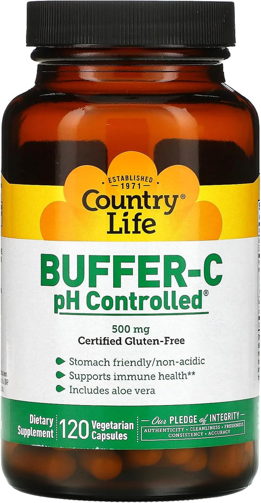 Buffer-C 500 mg Vitamin C Capsules - 120 Count, Vegetarian Formula by Country Life