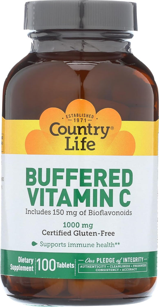 Buffered Vitamin C 1000mg with Bioflavonoids and Minerals - Immune Support, Vegan Capsules, Gluten-Free - 100 Tablets