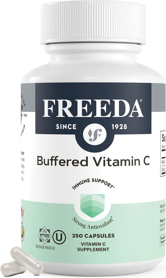 Buffered Vitamin C 500mg Capsules - Kosher & Gentle on Stomach - Immune Support Antioxidant Supplement - Calcium Ascorbate - 250 Count