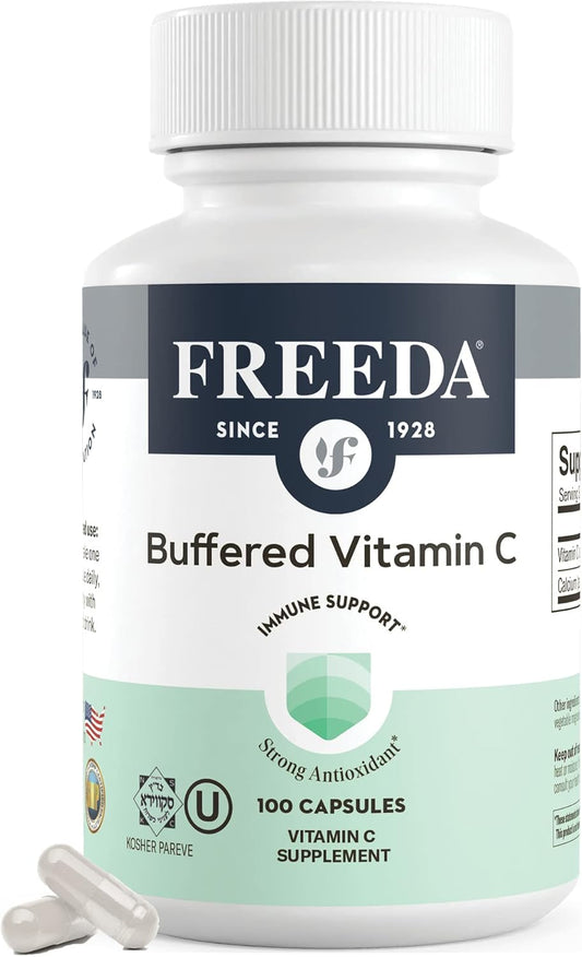 Buffered Vitamin C 500mg Capsules - Powerful Antioxidant Immune Support - Gentle on Stomach - Kosher - Vitamin C Supplement (100 Count)