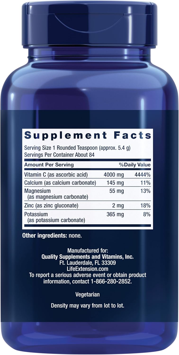 Buffered Vitamin C Powder with Minerals for Sensitive Stomachs - 454g, 84 Servings - Gluten Free, Non-GMO, Vegetarian