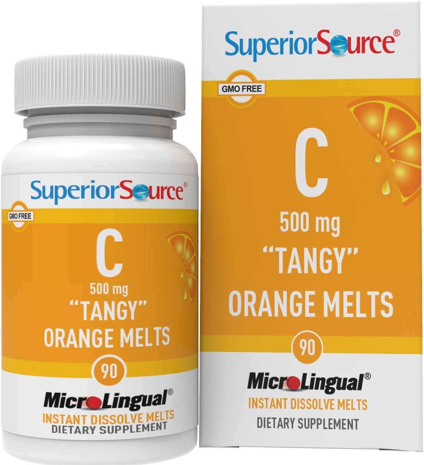Buffered Vitamin C Tangy Orange Melts - Superior Source 500mg MicroLingual Tablets for Immune System Booster and Energy - 90 Count