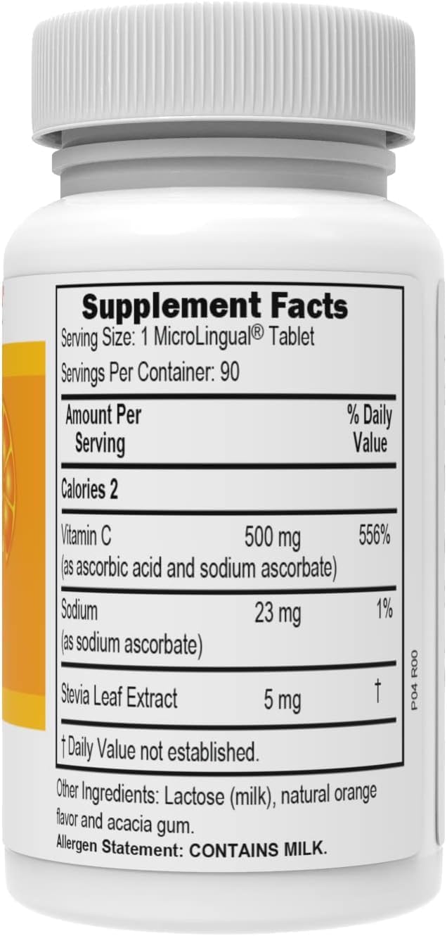 Buffered Vitamin C Tangy Orange Melts - Superior Source 500mg MicroLingual Tablets for Immune System Booster and Energy - 90 Count