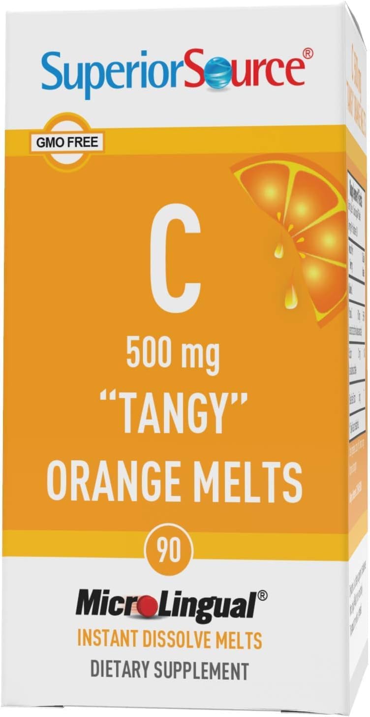 Buffered Vitamin C Tangy Orange Melts - Superior Source 500mg MicroLingual Tablets for Immune System Booster and Energy - 90 Count