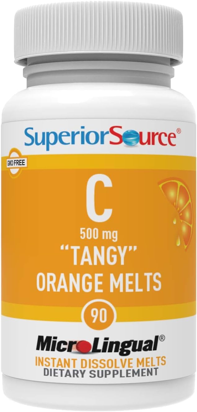 Buffered Vitamin C Tangy Orange Melts - Superior Source 500mg MicroLingual Tablets for Immune System Booster and Energy - 90 Count