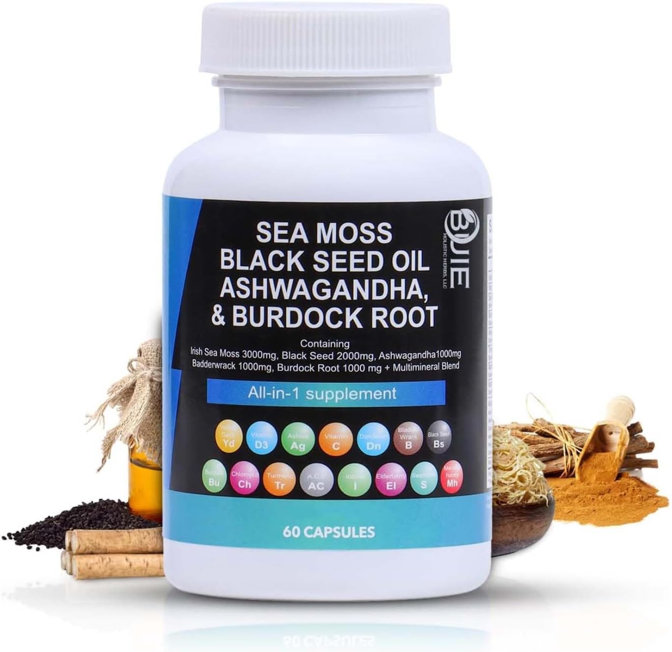 BUIE Sea Moss Capsules - Multi Mineral Blend with Irish Sea Moss, Black Seed, Ashwagandha, Burdock Root, Bladderwrack | 60 Capsules