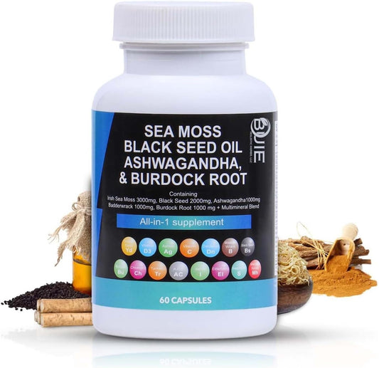 BUIE Sea Moss Capsules - Multi Mineral Blend with Irish Sea Moss, Black Seed, Ashwagandha, Burdock Root, Bladderwrack | 60 Capsules