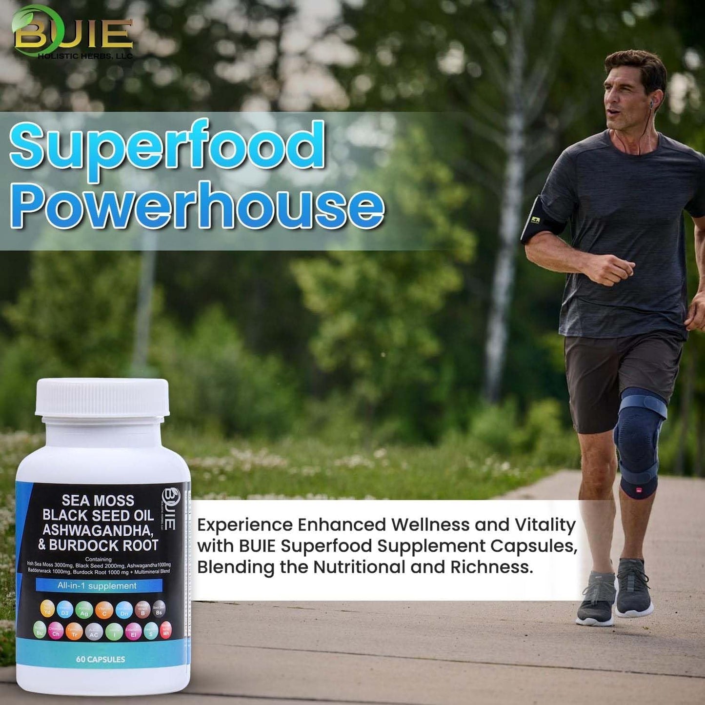 BUIE Sea Moss Capsules - Multi Mineral Blend with Irish Sea Moss, Black Seed, Ashwagandha, Burdock Root, Bladderwrack | 60 Capsules