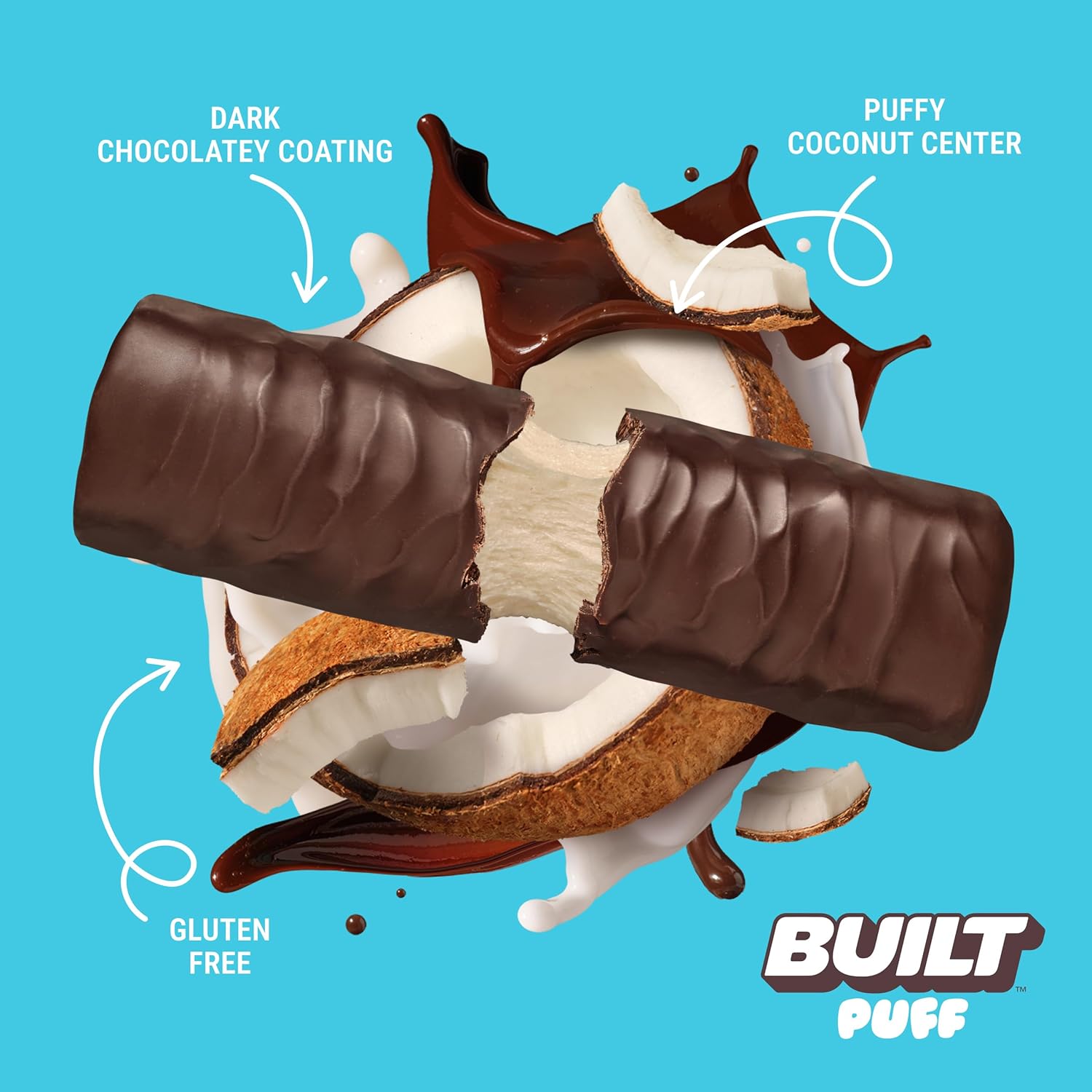 Built Bar Coconut Puff Protein Bars - 17g Protein, 140 Calories, On-The-Go Snacks - Gluten Free, Collagen Infused - 12 Count