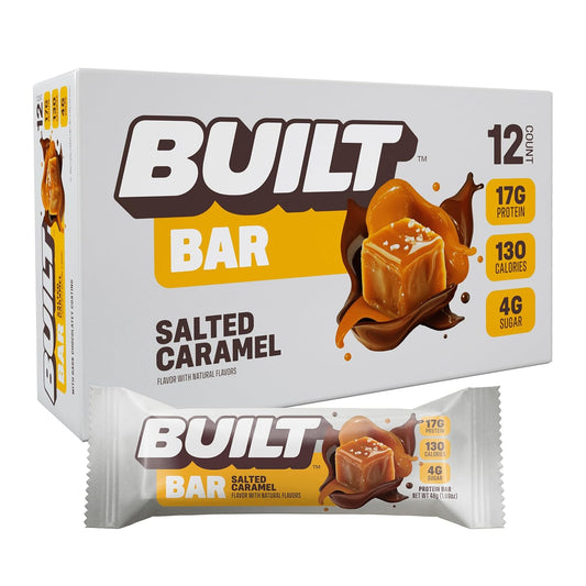 BUILT Bar Salted Caramel: 17g Protein, 130 Calories, On-The-Go Snacks, 12 Count