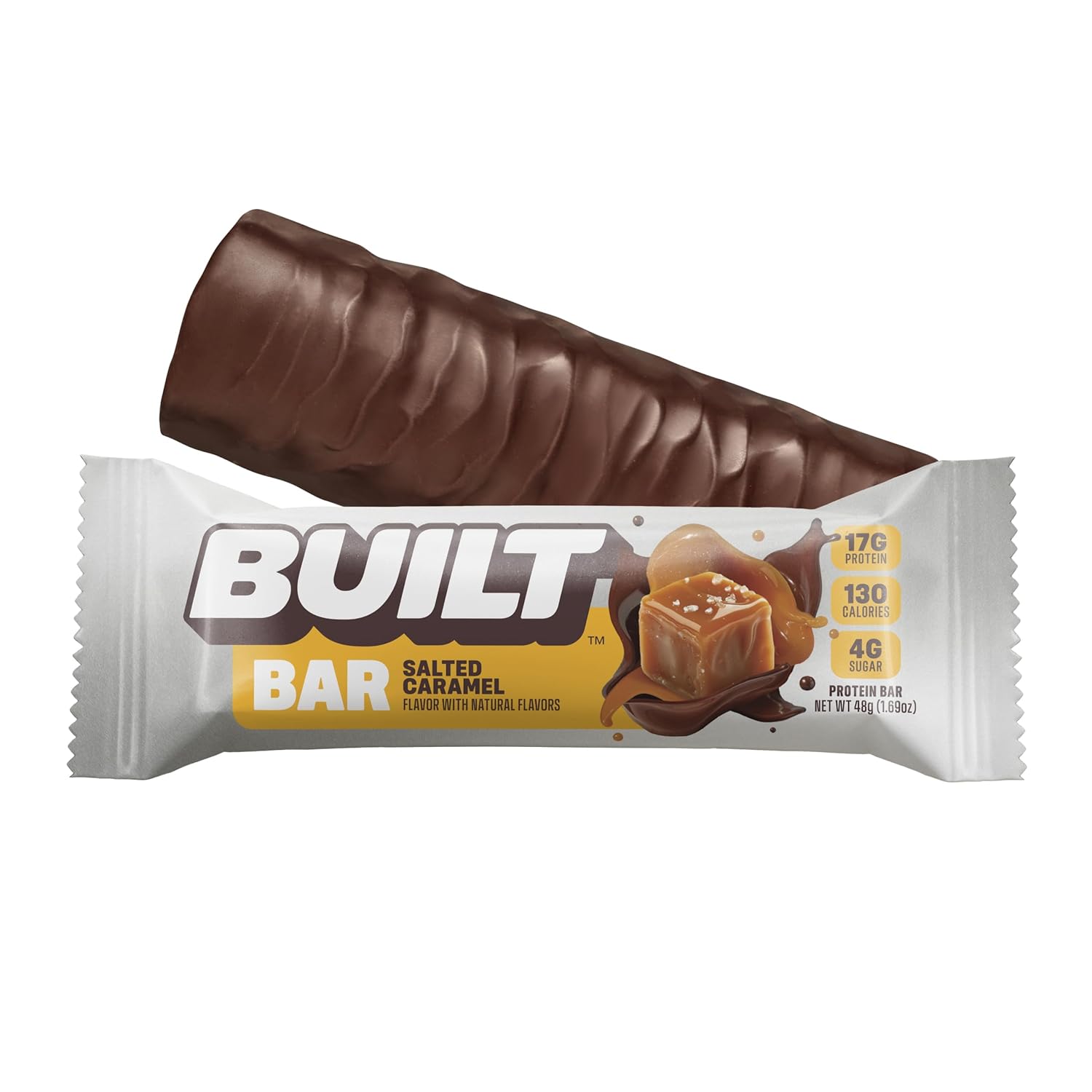 BUILT Bar Salted Caramel: 17g Protein, 130 Calories, On-The-Go Snacks, 12 Count